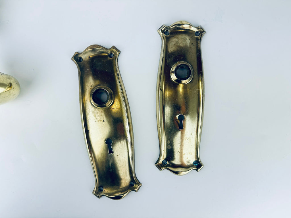 Product image for 'antique brass plated double sided door handle knob door plates architectural salvage rustic hardware decor sold separately' (view d611dc)