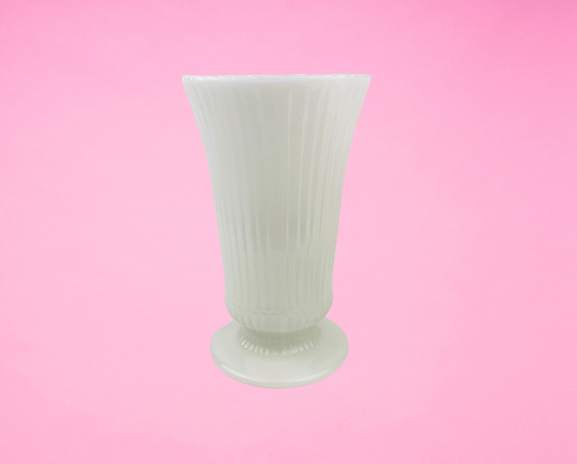 Product image for 'vintage eo brody m5000 milk glass vase pedestal striped design classic white accent' (view a89265)