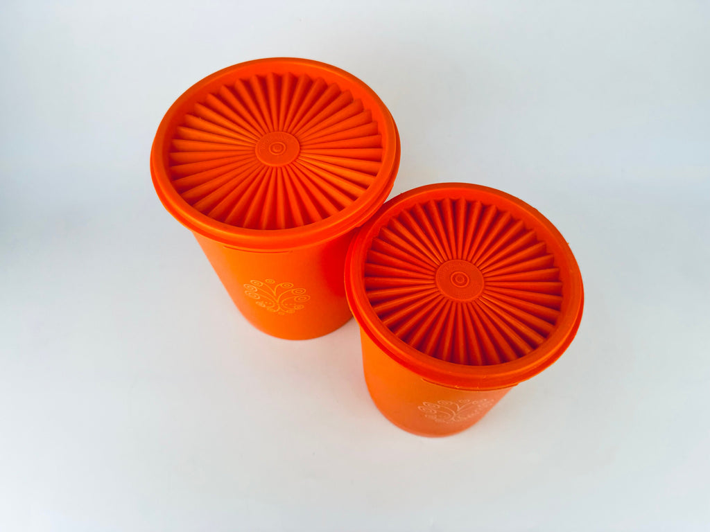 Product image for 'vintage harvest orange plastic tupperware countertop servalier container maxi canisters set of two 2' (view 502bd4)
