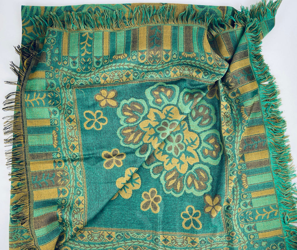 Product image for 'vintage green brown floral scroll fringe table cloth' (view 7a9767)