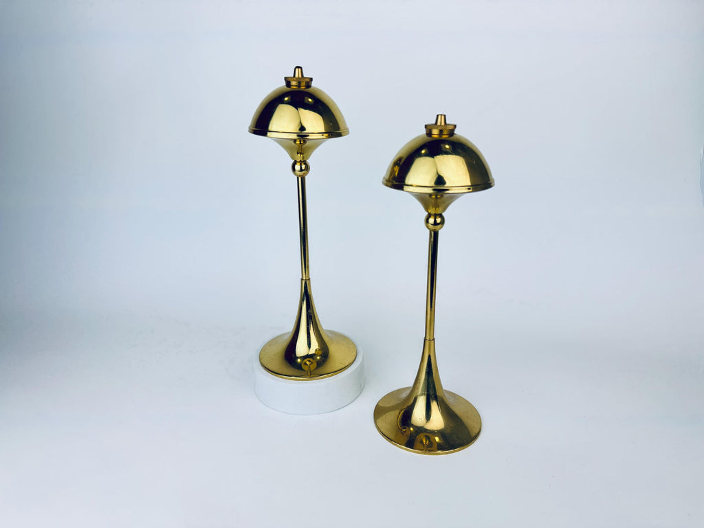 Product image for 'vintage hejl mid century danish brass oil lamps atomic mushroom shaped set of two 2 made in denmark' (view 97f9c8)