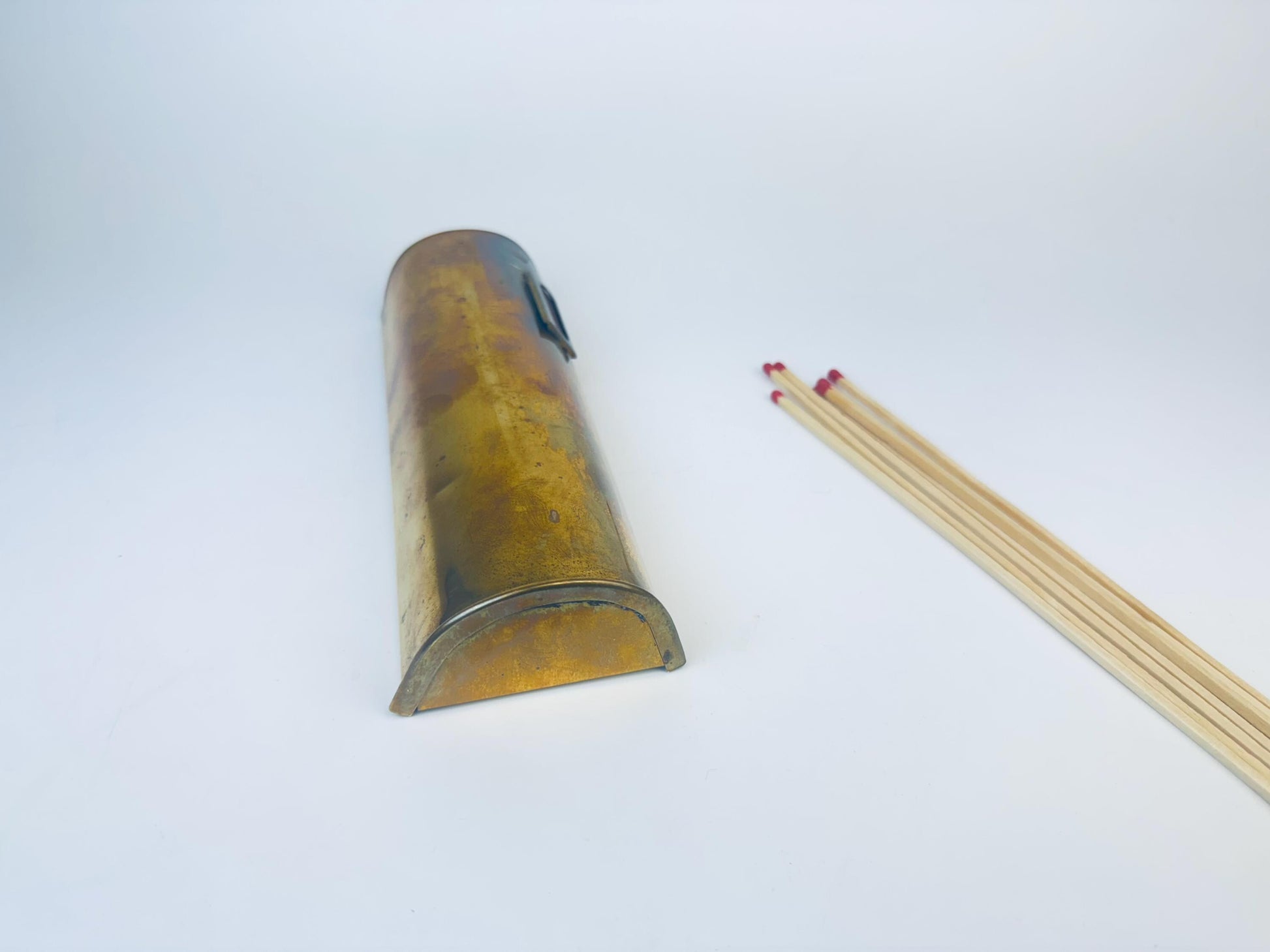 Product image for 'vintage brass match holder side strike pocket attractive aged metal patina' (view 1882a9)