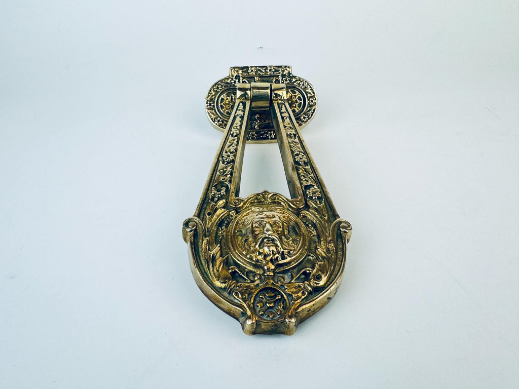 Product image for 'antique english neoclassical brass door knocker classical lyre design with floral and central figure' (view 8f146c)