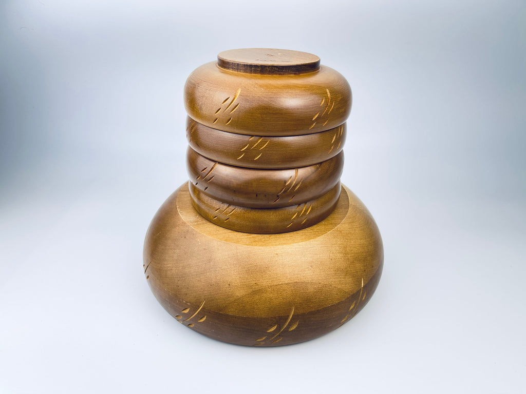 Product image for 'vintage baribocraft canada wood salad bowl set set of four 4 individual bowls one 1 serving bowl' (view dacd0d)