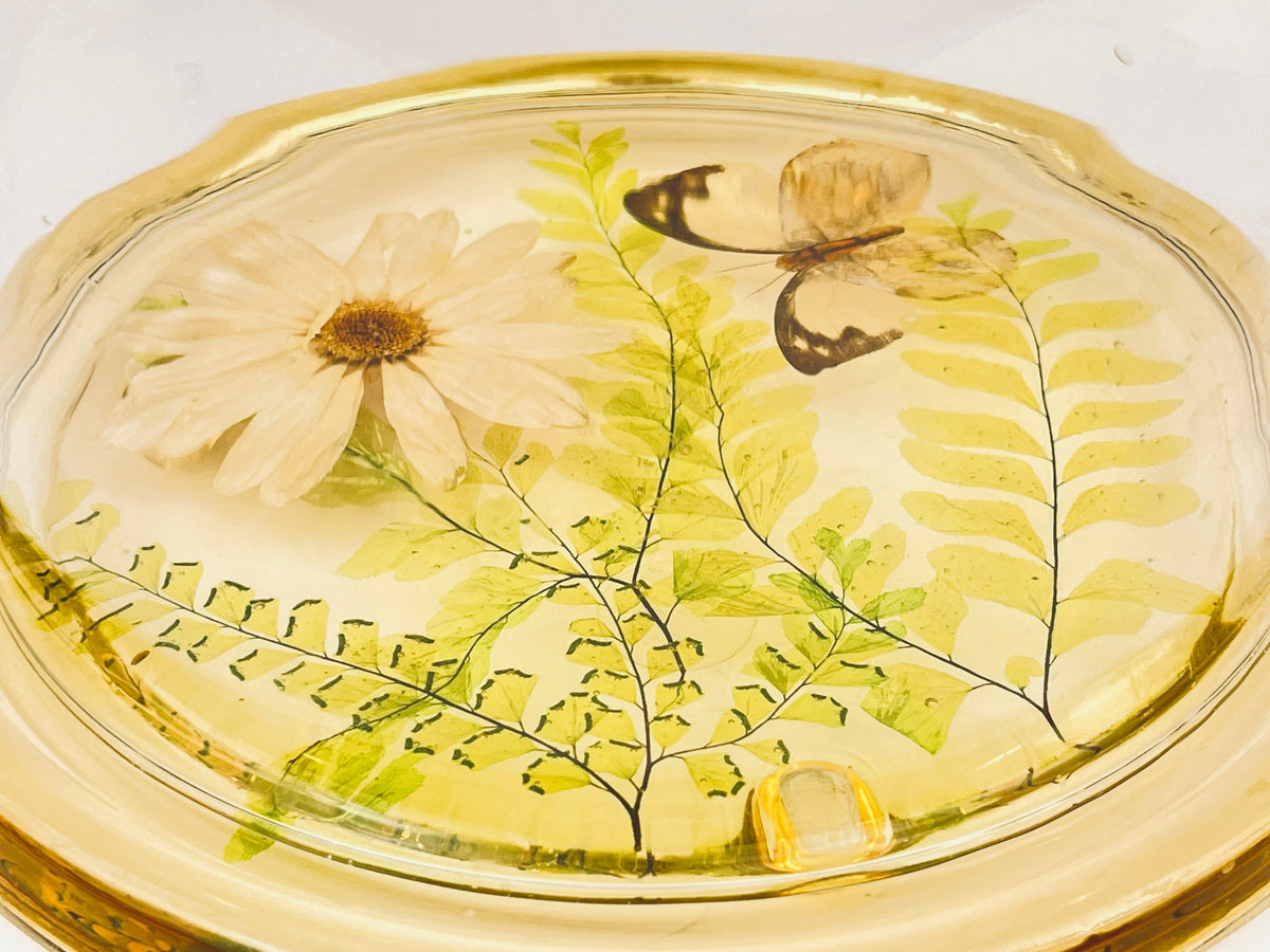 Product image for 'vintage pressed butterfly foliage lucite glass dome cloche design gifts mcmlxxiv 1974 made in usa' (view 3d976d)