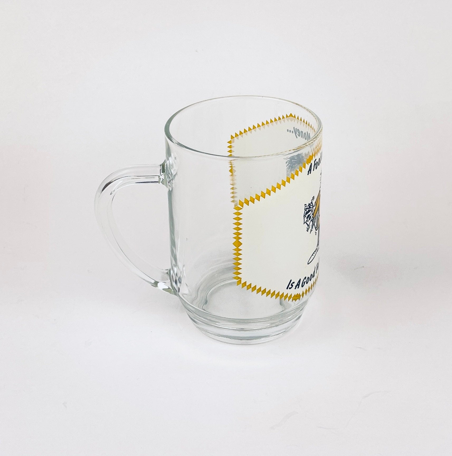 Product image for 'vintage glass beer stein gag gift a fool and his money i a good fellow to have around made in france' (view 5f9b00)