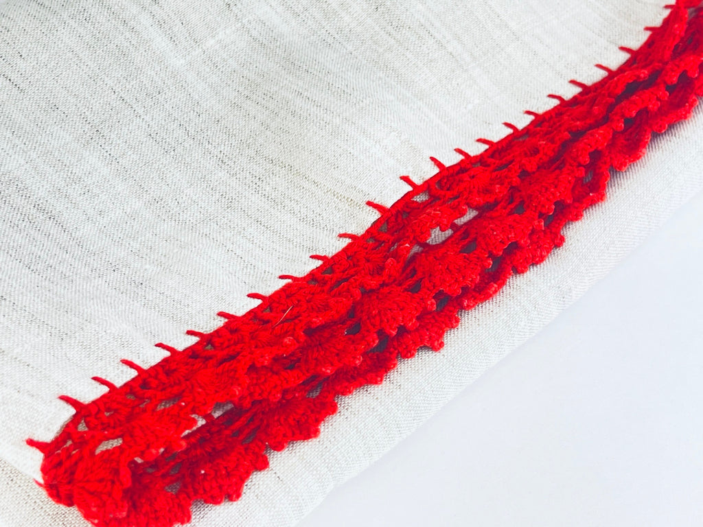 Product image for 'vintage embroidered table runner linen red black floral red stitch fringe' (view 5e0b9f)