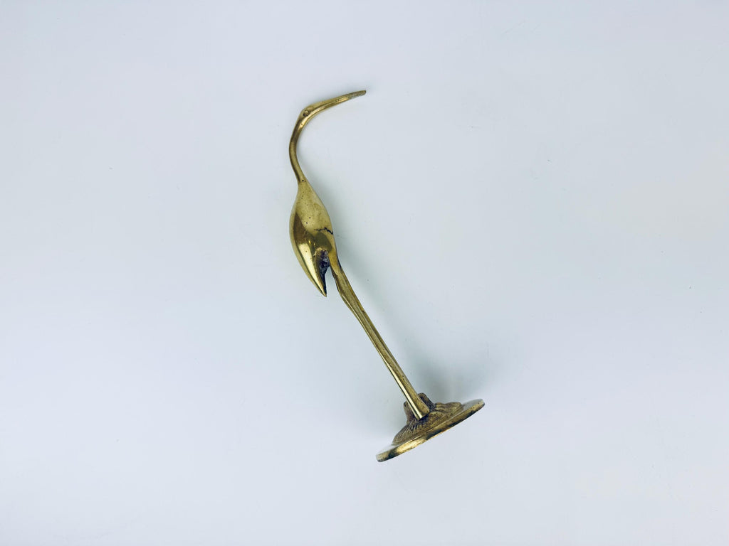 Product image for 'vintage solid brass crane sculpture figurine attractive aged metal patina' (view fad850)