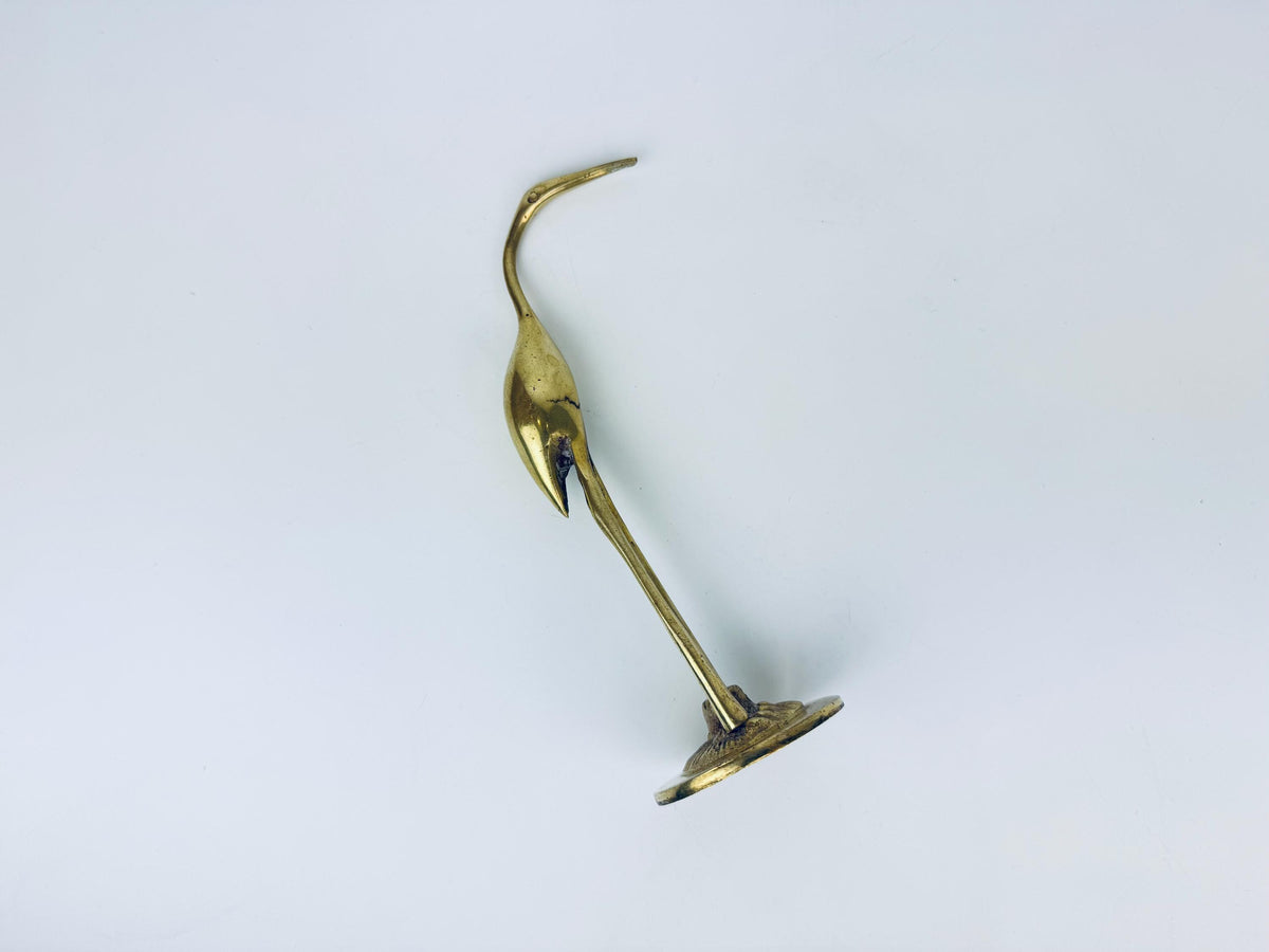 Product image for 'vintage solid brass crane sculpture figurine attractive aged metal patina' (view fad850)