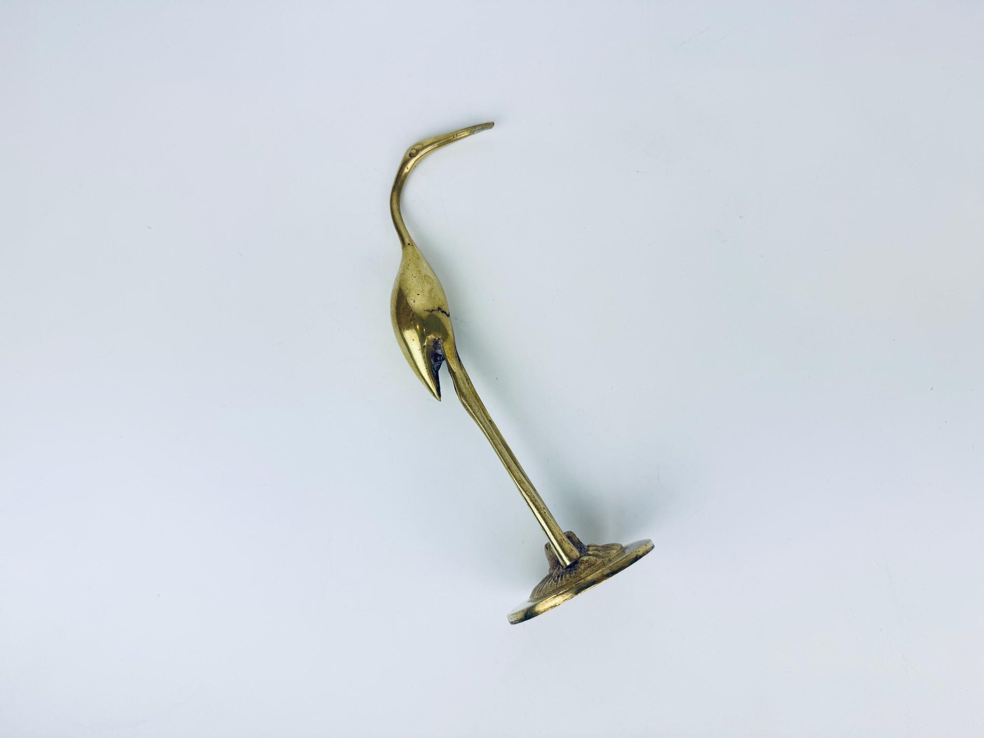 Product image for 'vintage solid brass crane sculpture figurine attractive aged metal patina' (view fad850)