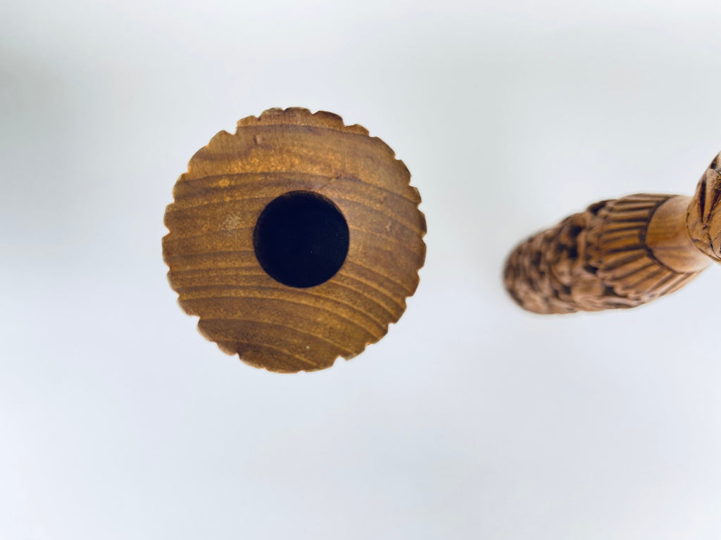 Product image for 'vintage 1970s hand carved wooden candlestick holders boho floral swirl pair' (view 906069)