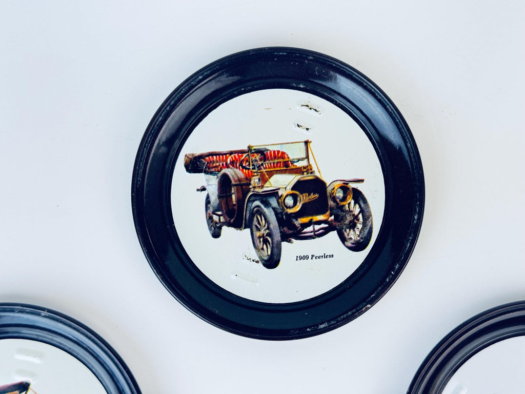 Product image for 'vintage antique car round metal coaster set set of four 4' (view efde4f)