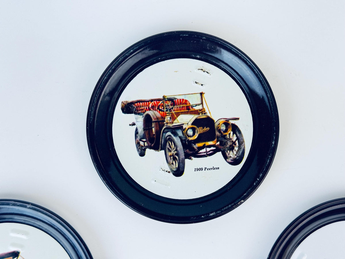 Product image for 'vintage antique car round metal coaster set set of four 4' (view efde4f)