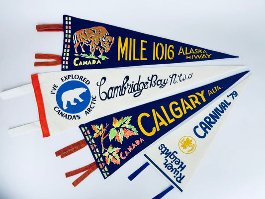 Product image for 'vintage canadian souvenir large tapered pennant wall hangings sold separately calgary alberta mile 1016 alaska highway cambridge bay' (view c6f1df)