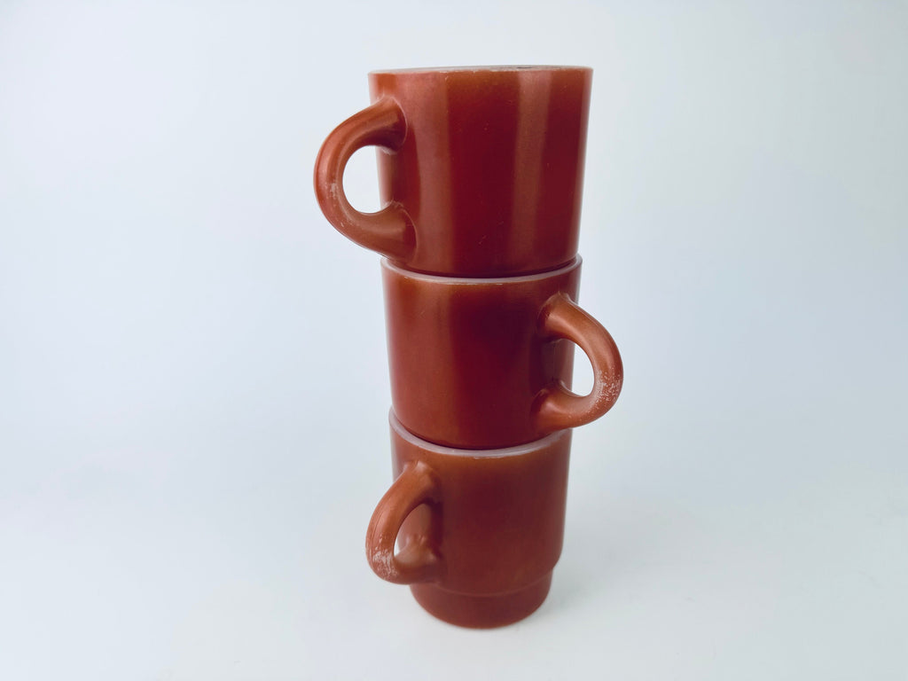 Product image for 'vintage anchor hocking fire king reddish brown stackable glass mug made in usa set of three 3' (view 6177dc)