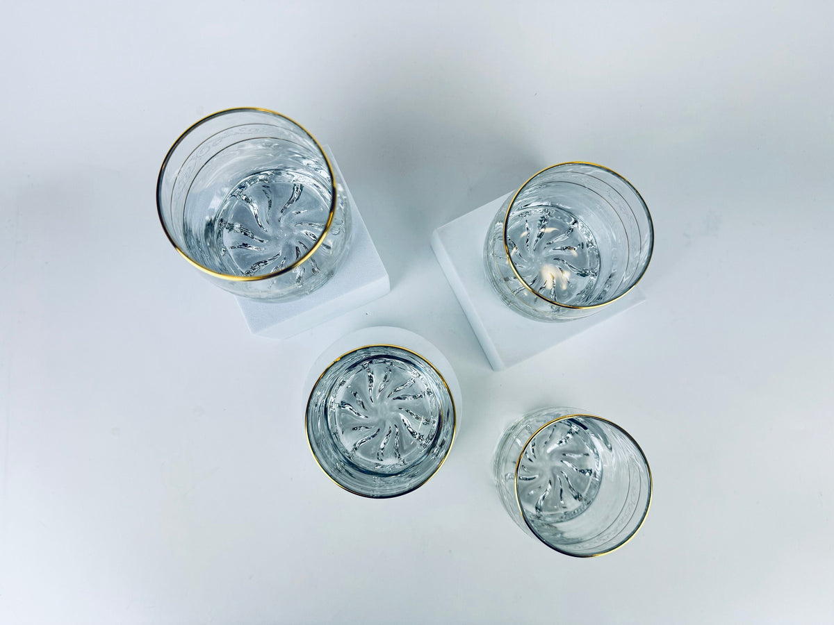 Product image for 'vintage frosted swirl gold striped low ball glasses set of four 4' (view 4fd3ba)