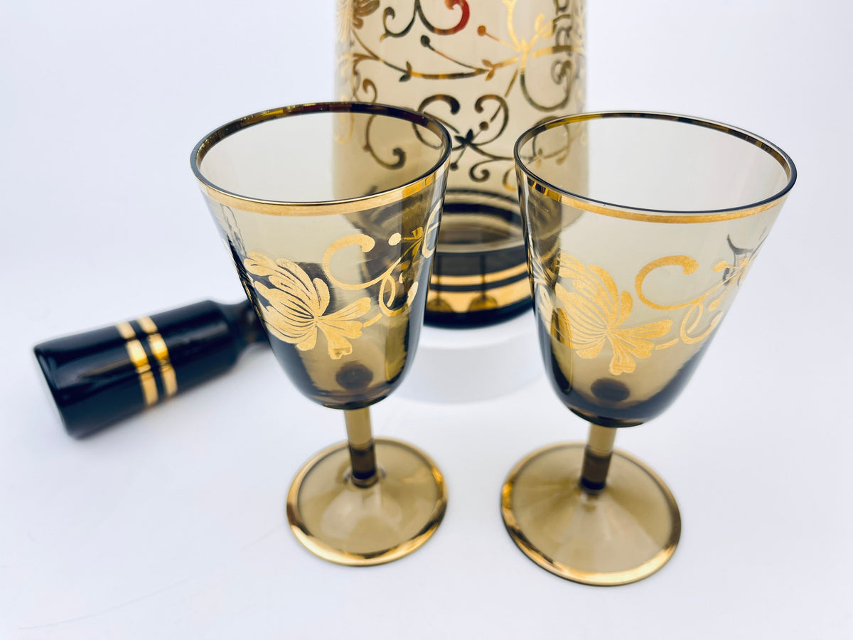 Product image for 'vintage bohemia crystal black gold floral decanter set mid century elegance' (view 45d9a1)