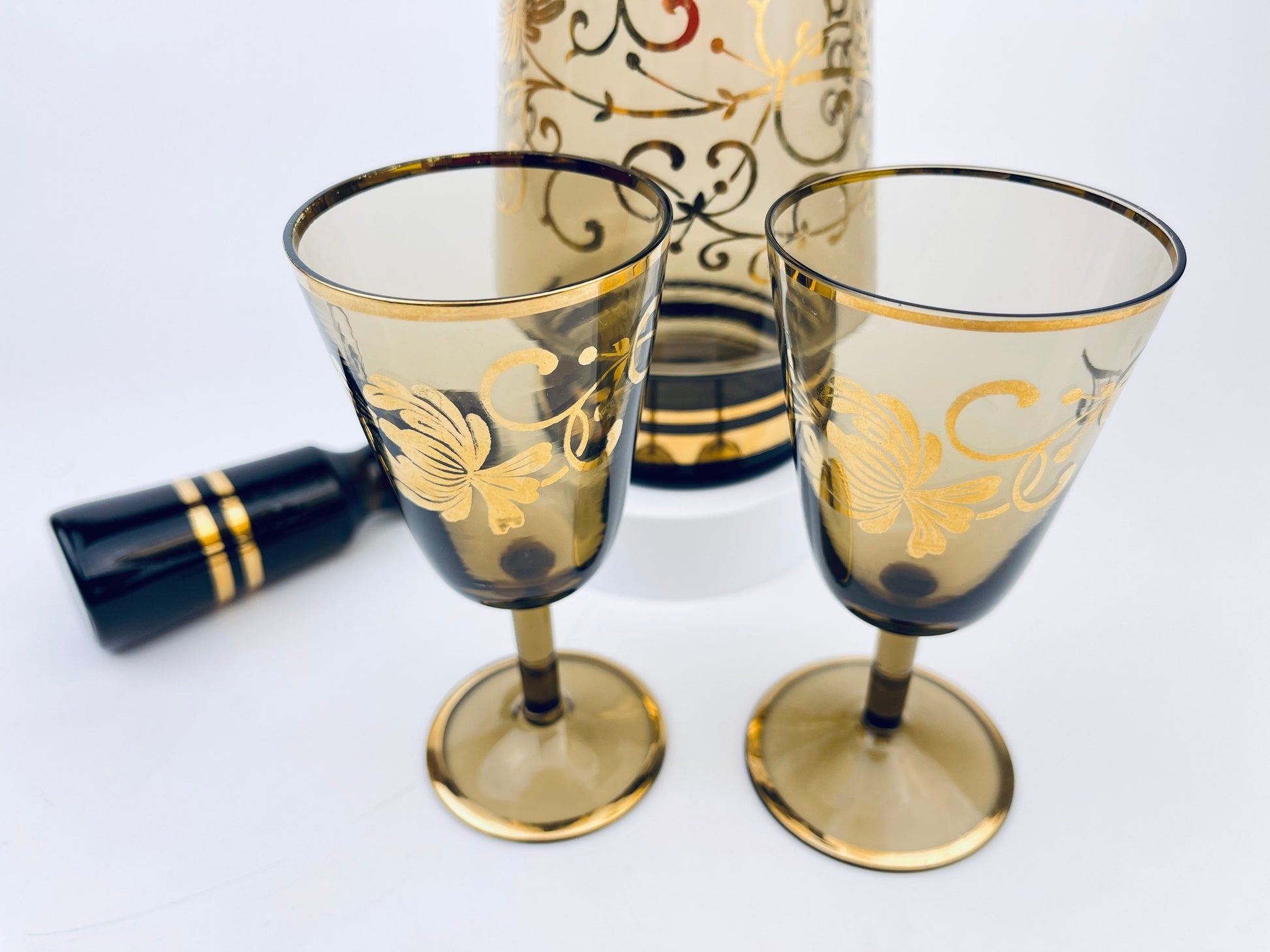Product image for 'vintage bohemia crystal black gold floral decanter set mid century elegance' (view 45d9a1)