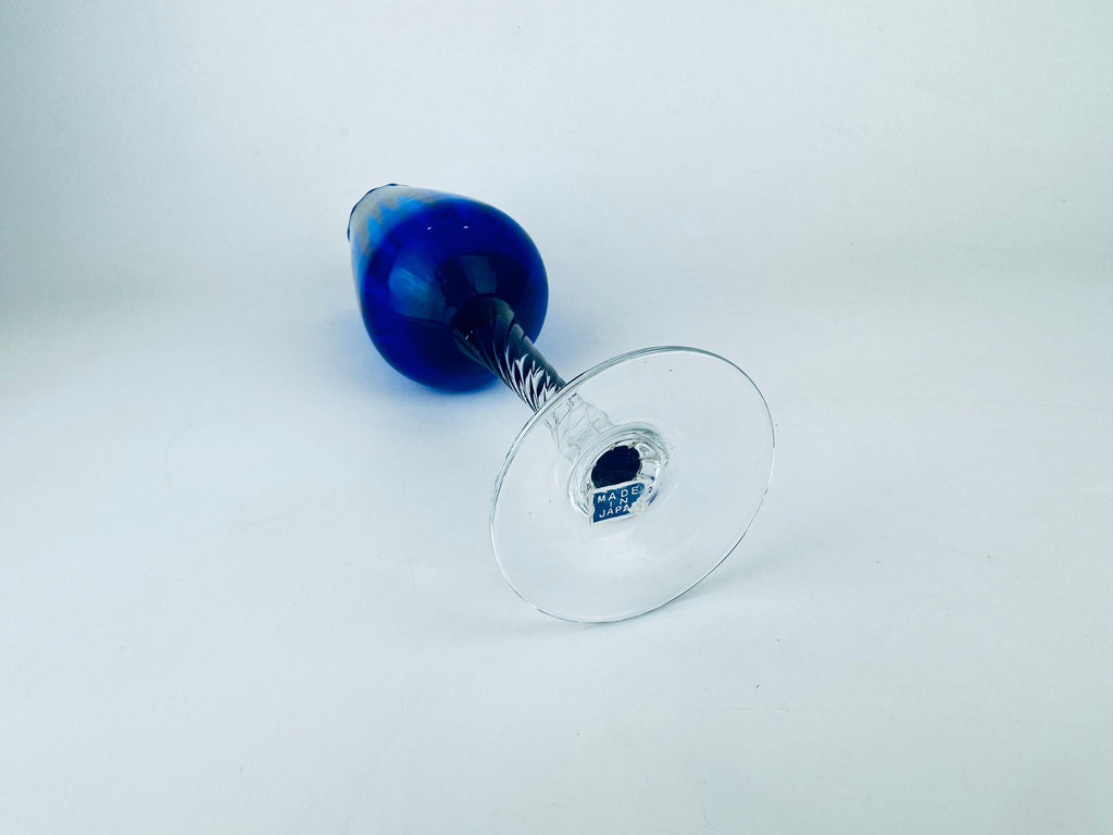 Product image for 'vintage cobalt blue twisted clear stem glass vase made in japan' (view f10ad3)