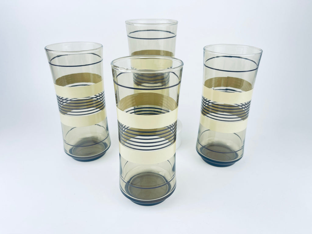 Product image for 'vintage beige brown striped water glasses set of four 5' (view 08c2ce)