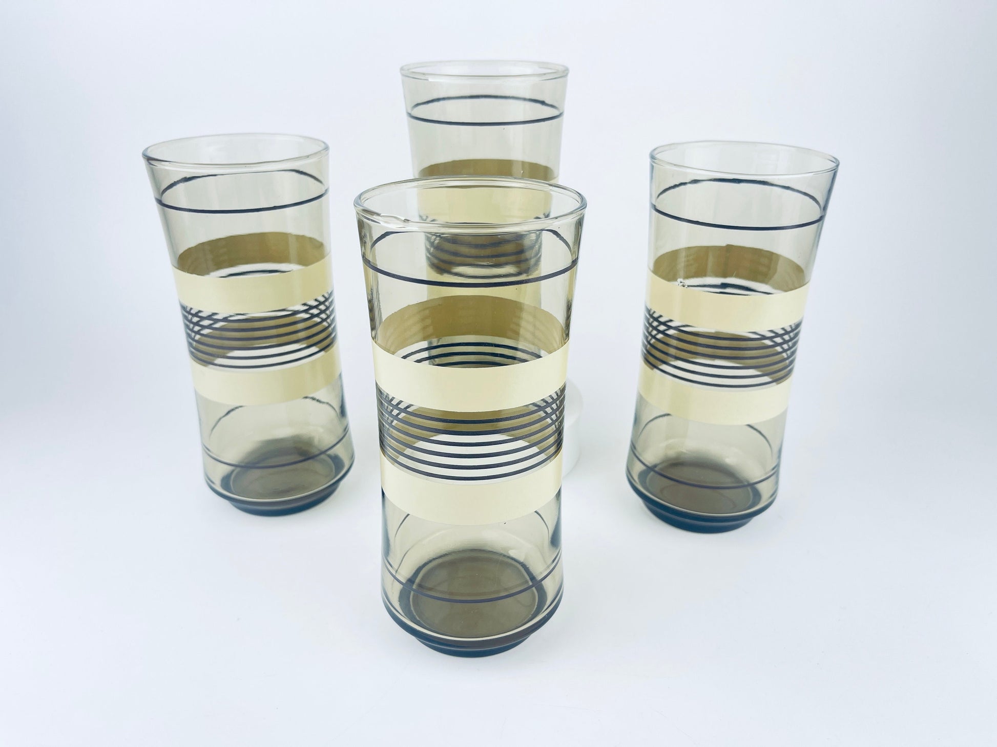 Product image for 'vintage beige brown striped water glasses set of four 5' (view 08c2ce)