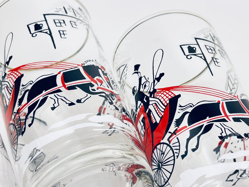 Product image for 'vintage winter stagecoach libbey drinking glasses highball lowball set of four 4 gold rimmed top' (view e0fd5d)
