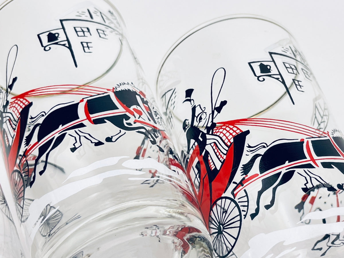 Product image for 'vintage winter stagecoach libbey drinking glasses highball lowball set of four 4 gold rimmed top' (view e0fd5d)