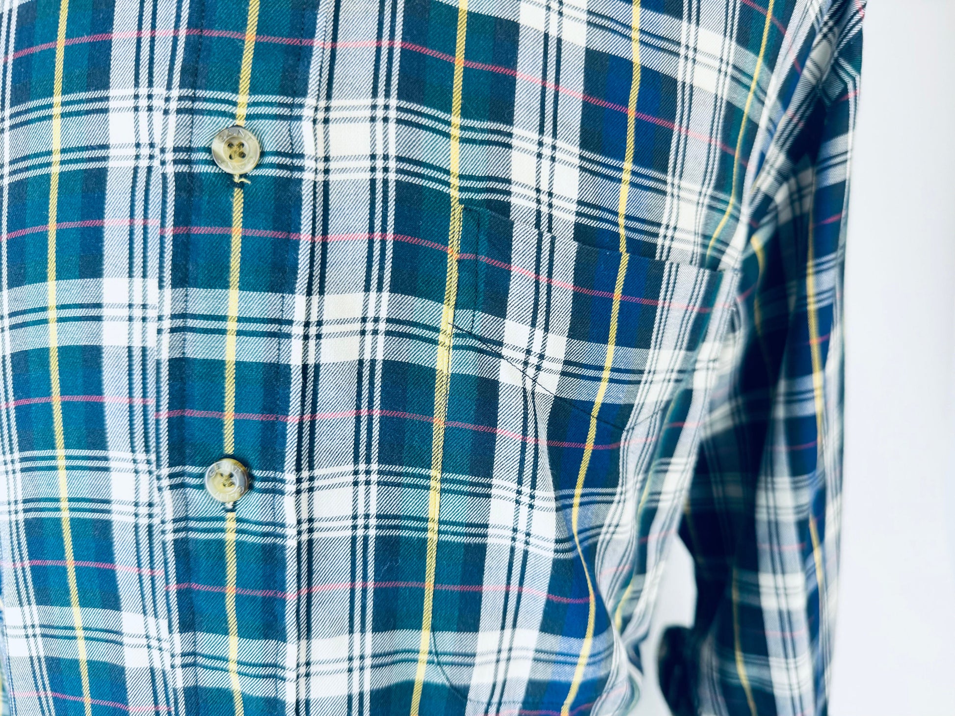 Product image for 'vintage gant heritage twill long sleeve button down blue green plaid shirt size large l' (view 060e27)