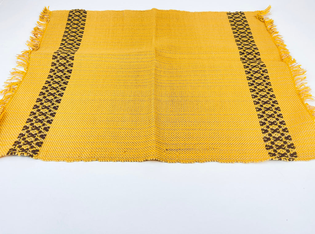 Product image for 'vintage rectangular fringe place mat table linen mustard yellow brown set of four 4' (view bb1224)