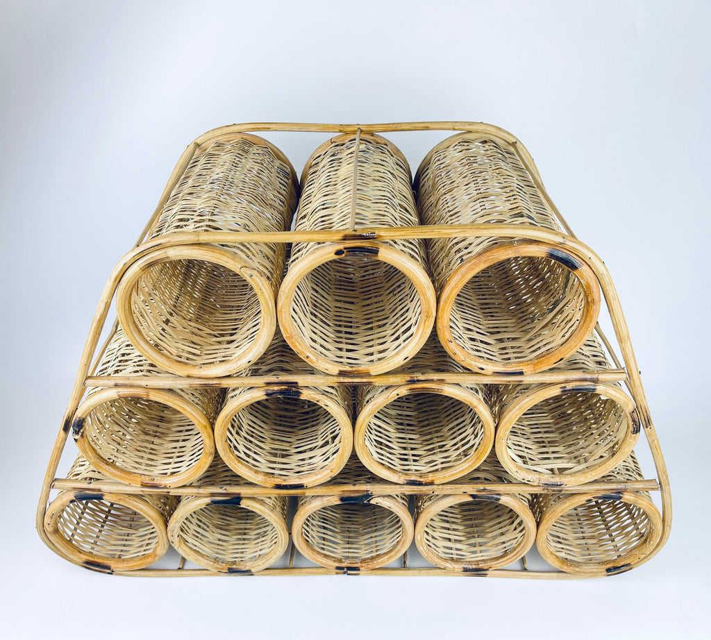 Product image for 'vintage bamboo rattan wine bottle rack twelve 12 bottle capacity' (view bd0db4)