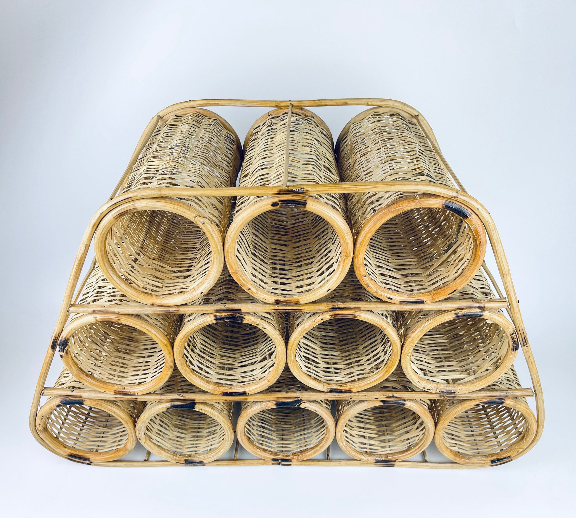 Product image for 'vintage bamboo rattan wine bottle rack twelve 12 bottle capacity' (view bd0db4)
