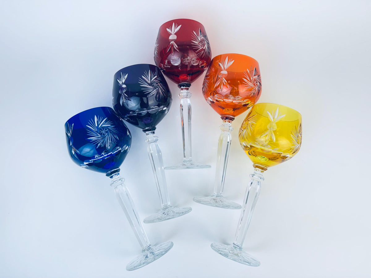 Product image for 'vintage cut to clear stemmed crystal wine glasses multi coloured sold separately' (view 69c2d7)