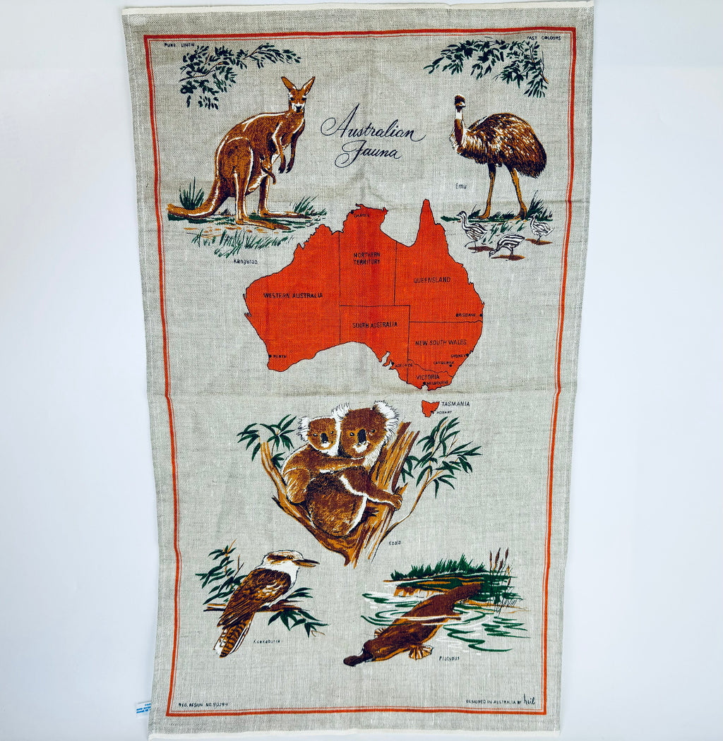 Product image for 'vintage australia fauna souvenir pure linen tea towel statement towel designed in australia by heil' (view 0f6f28)