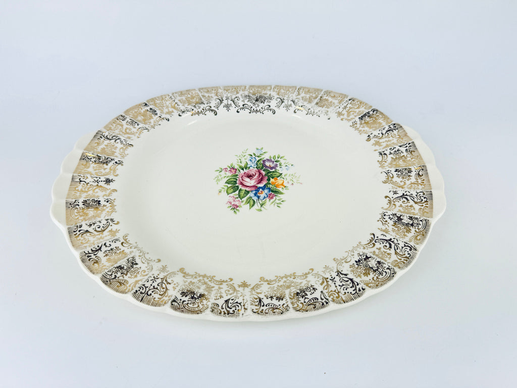 Product image for 'vintage limoges rosalie oval 22k gold floral serving tray platter scalloped design made in usa' (view 5e3965)