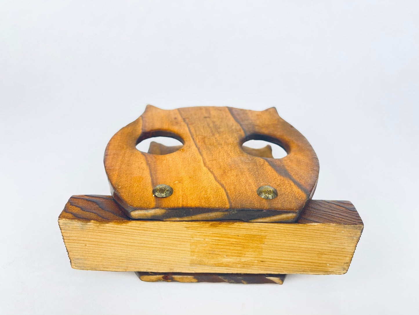 Product image for 'vintage wood owl napkin file holder textured wood grain metal rivets' (view 488ce4)