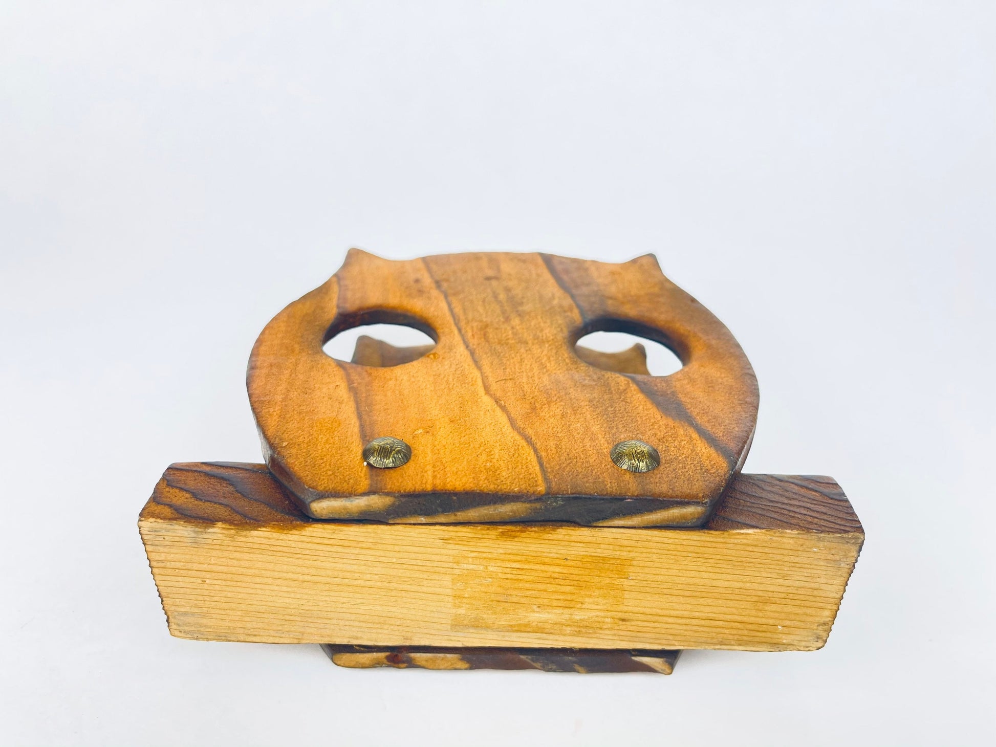 Product image for 'vintage wood owl napkin file holder textured wood grain metal rivets' (view 488ce4)