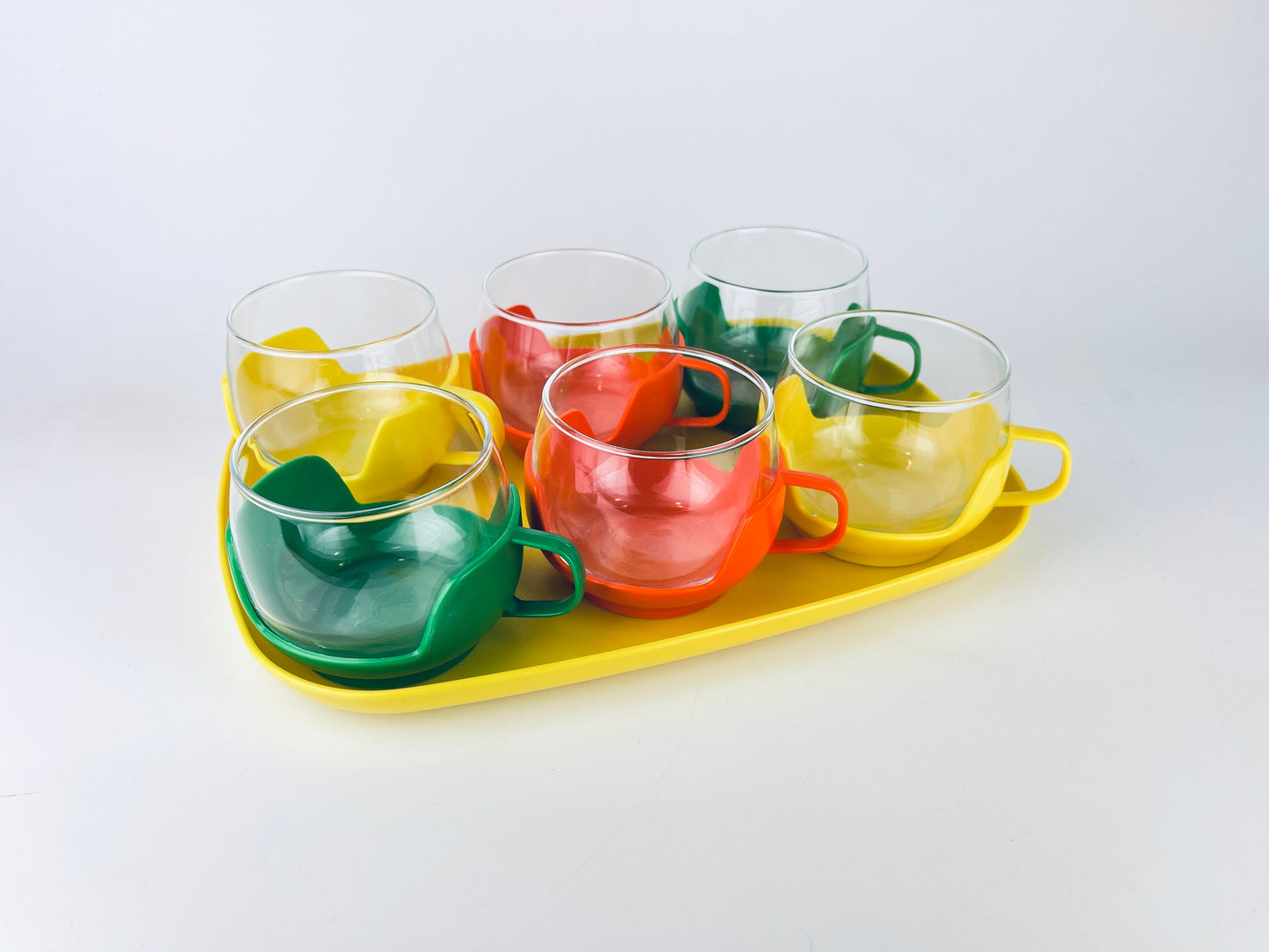 Product image for 'vintage mid mod roly poly colourful glass mug set melitta coffee tea cups set of six 6' (view 13c70f)
