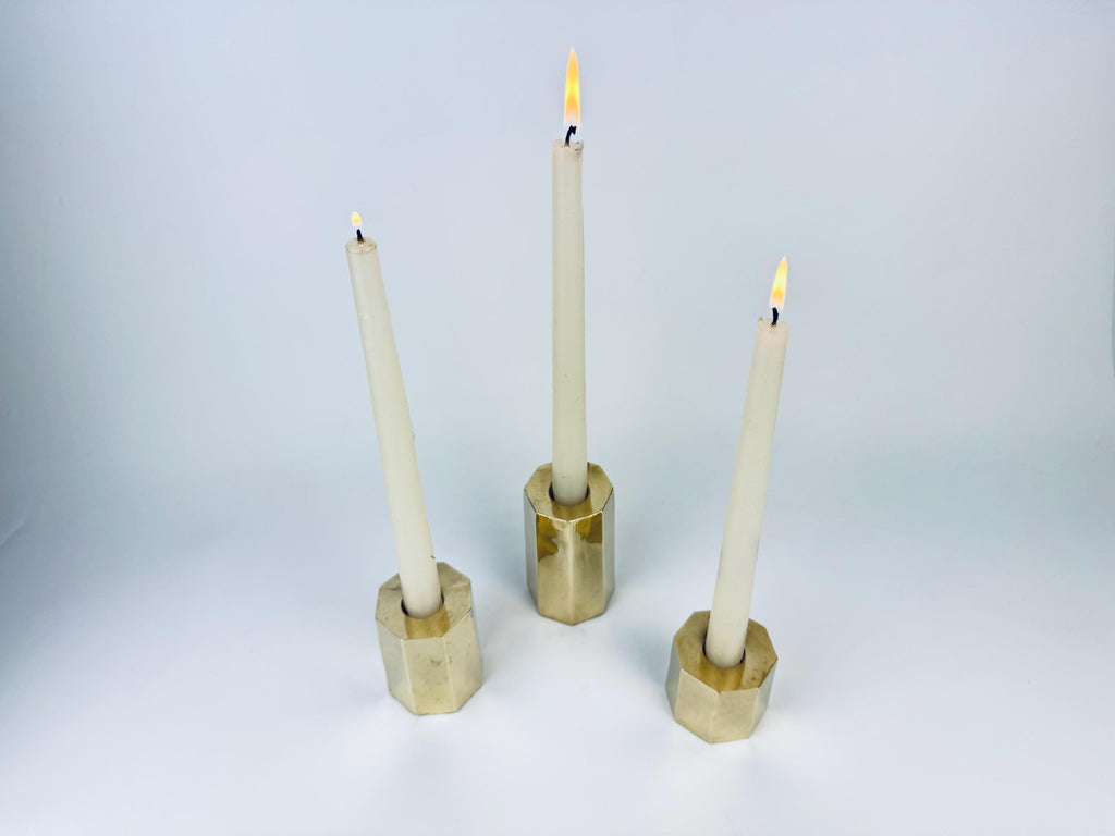 Product image for 'vintage hexagonal solid brass candle stick holders set of three 3' (view 7cea46)