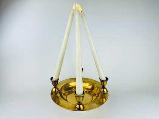 Product image for 'vintage round brass bowl multi candle stick holder centrepiece attractive aged metal patina' (view b620cc)