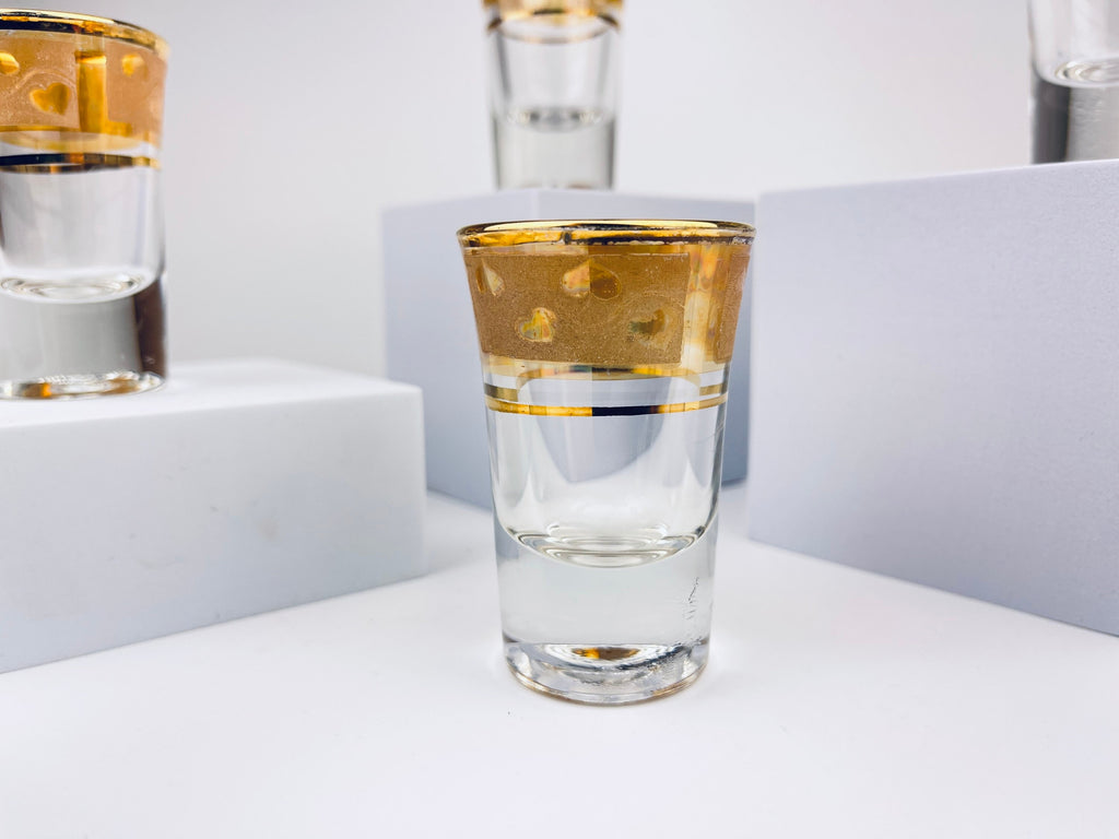 Product image for 'vintage gold heart tapered shot glasses set of six 6' (view 835fc9)