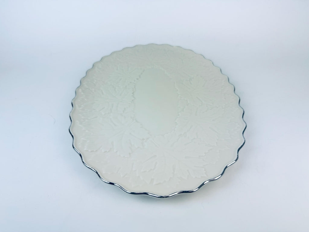 Product image for 'vintage lenox oval beige silver crested serving platter embossed maple leaf design made in usa' (view a7cf4e)