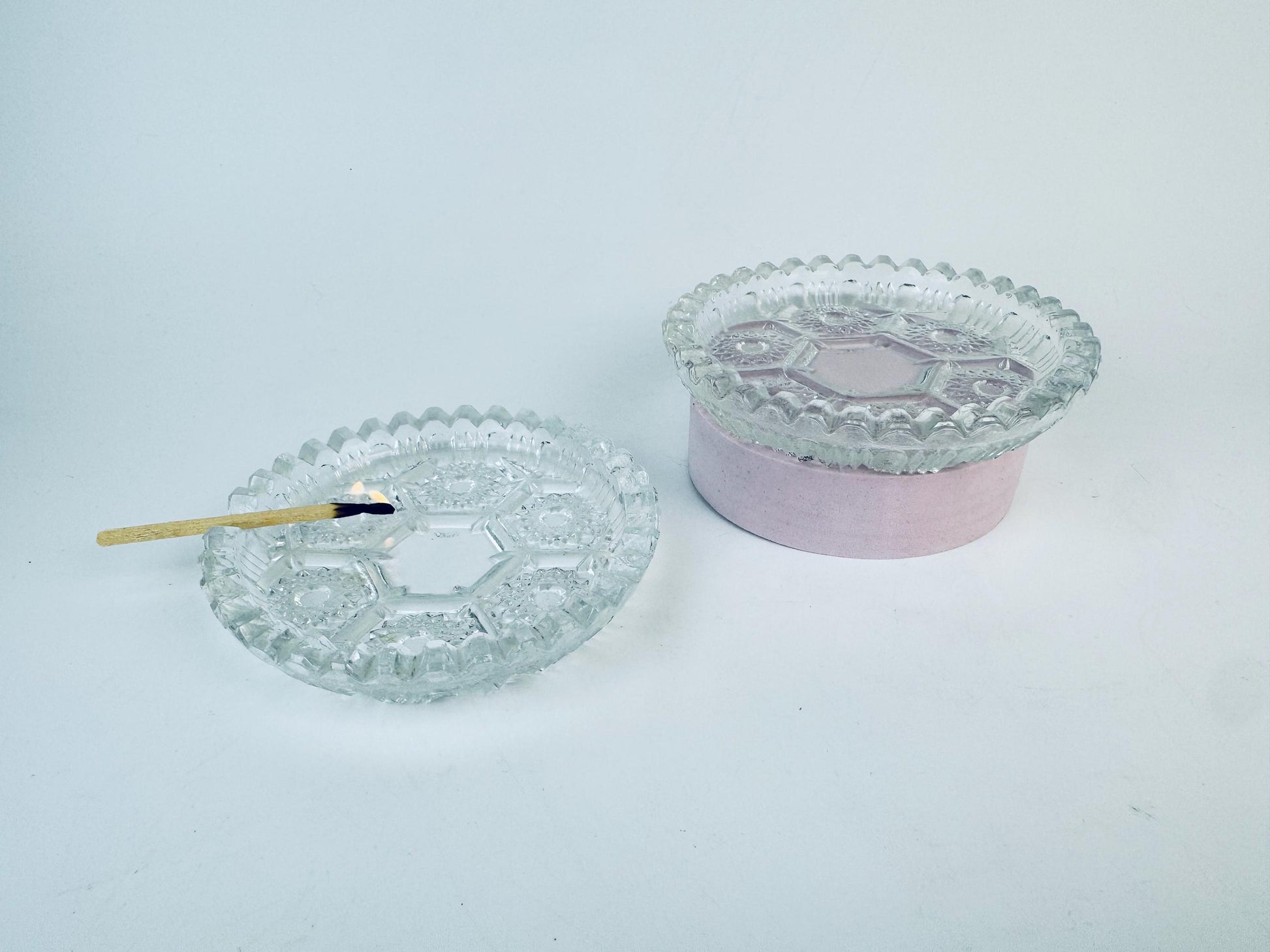 Product image for 'vintage clear glass ashtray trinket dishes set of 2 made in italy' (view aa1e79)