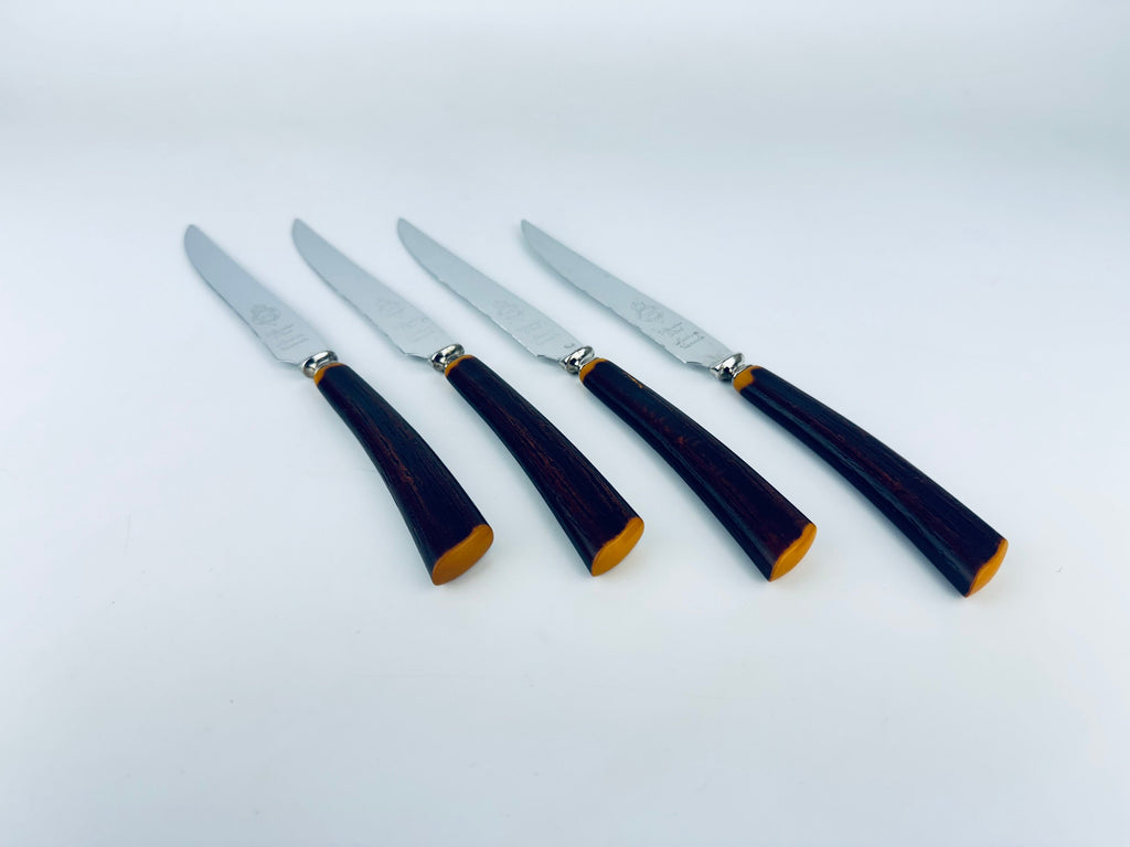 Product image for 'vintage glo hill serrated stainless steel faux wood knife set set of four 4 made in canada' (view 145bdc)
