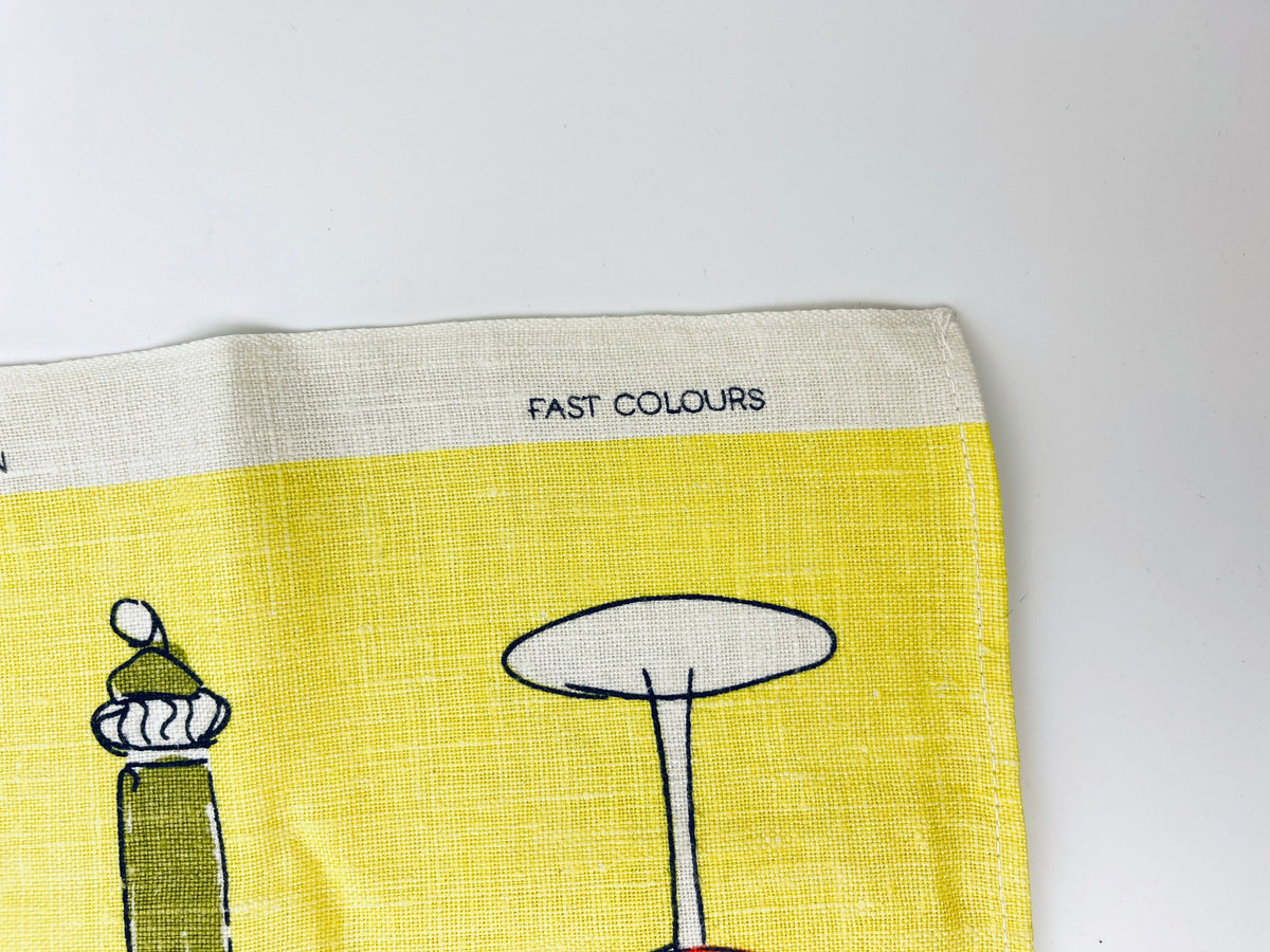 Product image for 'vintage bbq wine glass tea towel bbq statement towel all pure linen fast colours hand printed' (view 08e2ea)