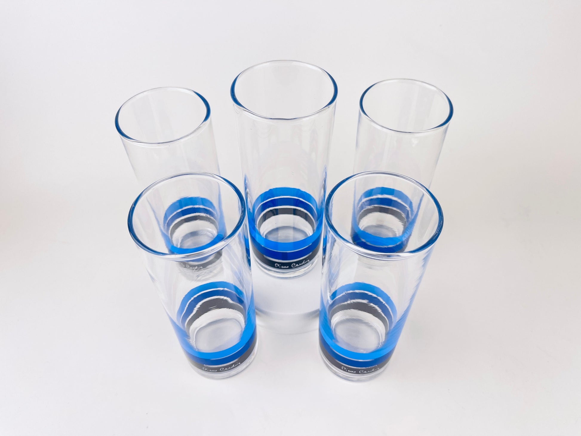 Product image for 'vintage pierre cardin blue ombre striped zombie glasses set of five 5 sasaki glass company made' (view 7c2503)