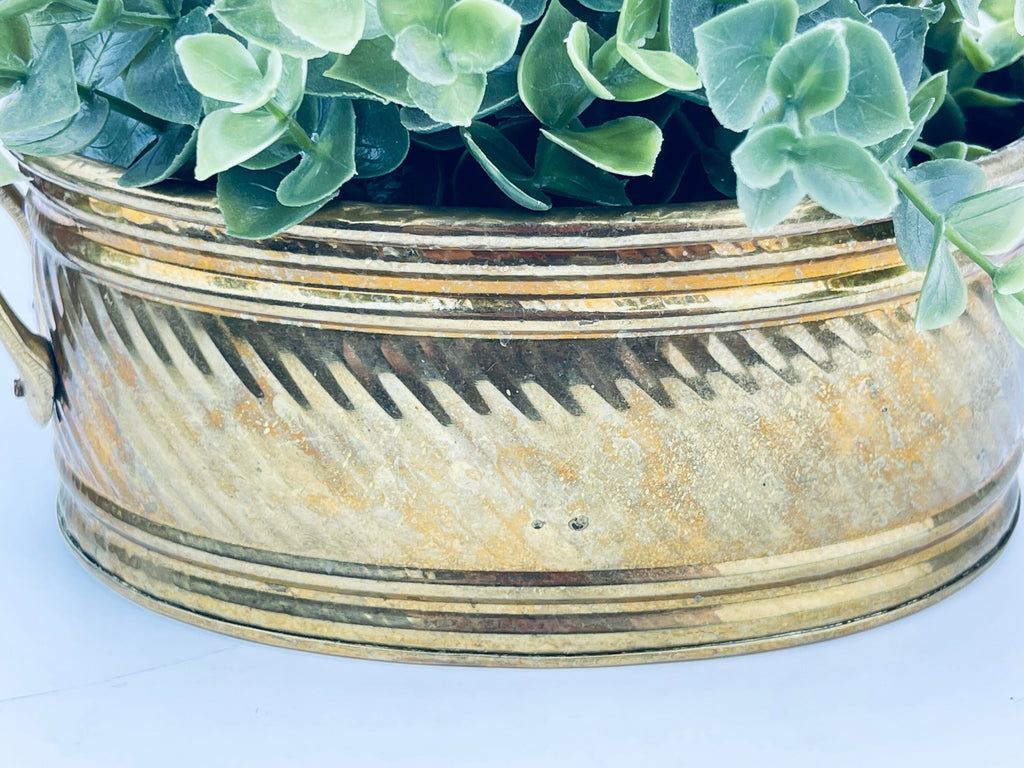Product image for 'vintage handled brass oval indoor planter attractive aged metal patina' (view 1735fd)