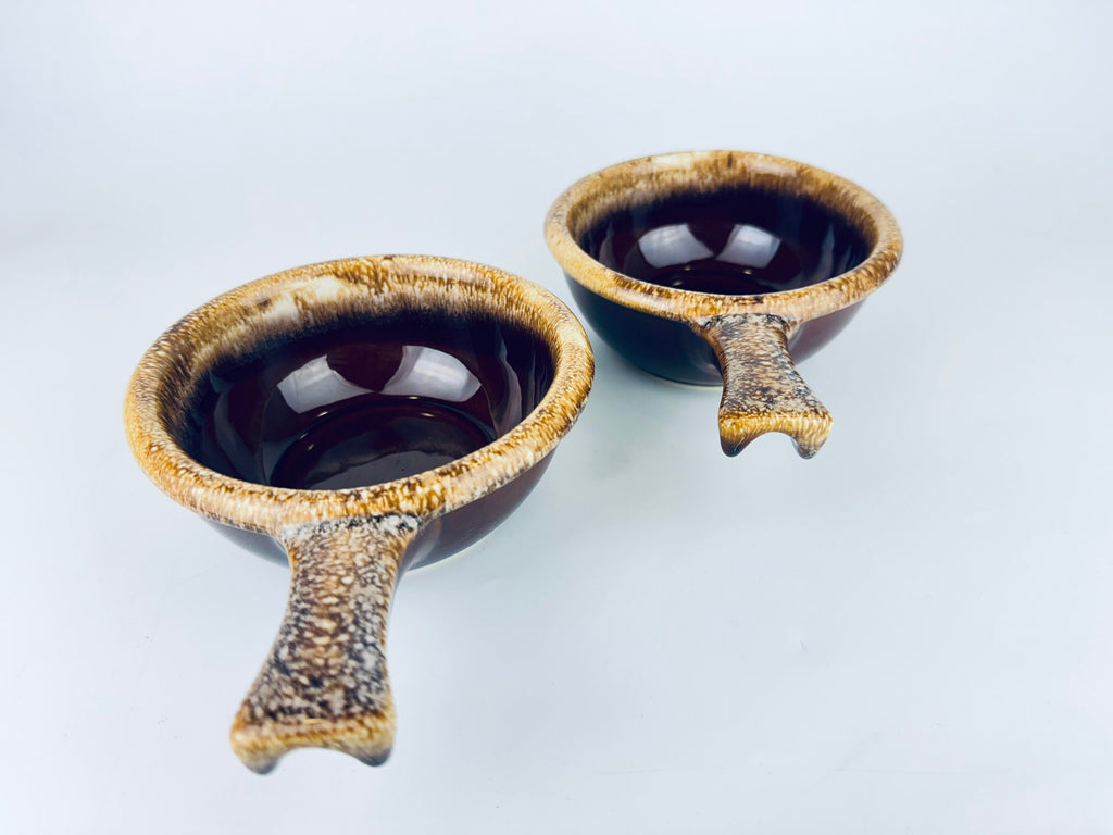 Product image for 'vintage hull oven proof usa handled soup bowls set of two 2 ceramic drip glazed brown' (view dd3c2b)