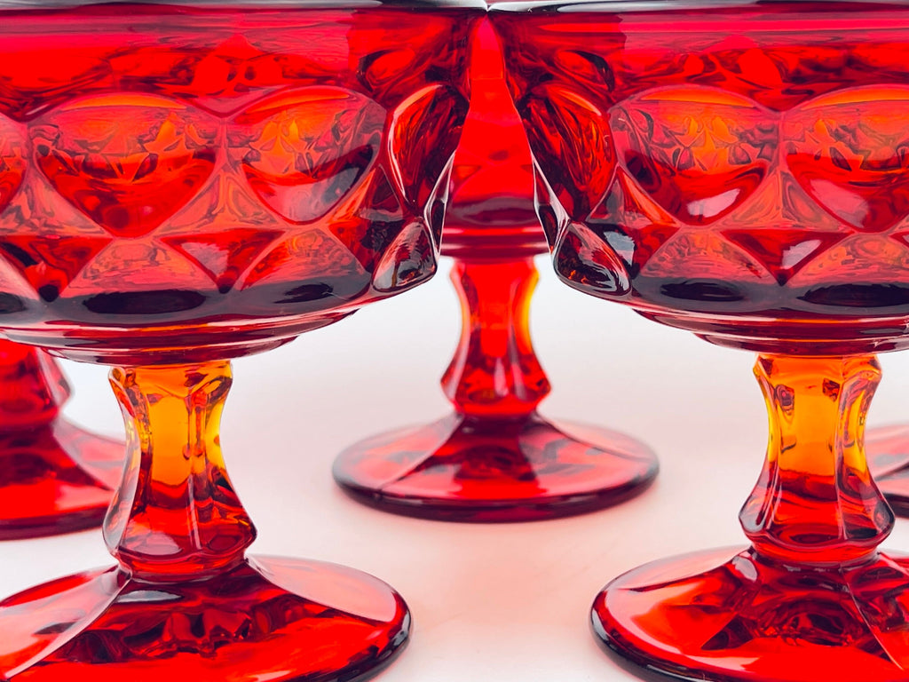 Product image for 'vintage ruby red heavy pressed glass dessert champagne glassware set of five 5 perspective by noritake made in japan' (view d1e807)