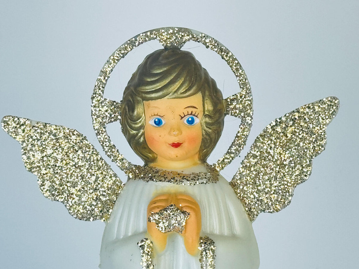 Product image for 'vintage blow mold plastic angel tree top christmas tree topper 7 inch made by doubl glo' (view 2ee310)