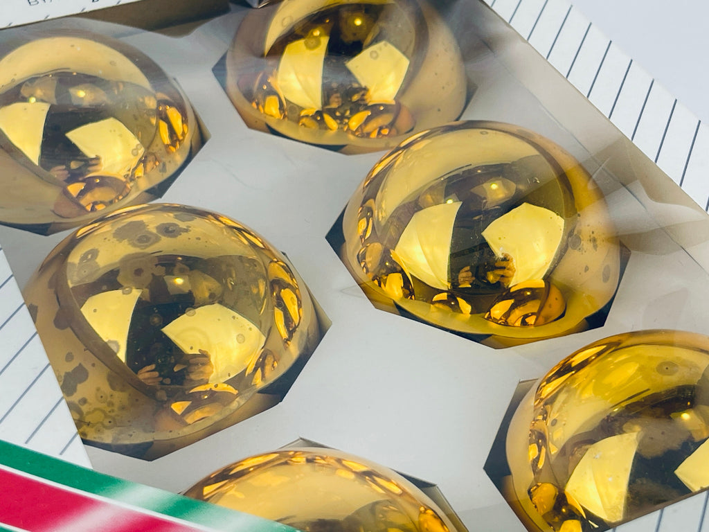 Product image for 'vintage gold mirror glass christmas tree ornaments set of six 6 made in canada by doubl glo noma sold separately' (view 28ff40)